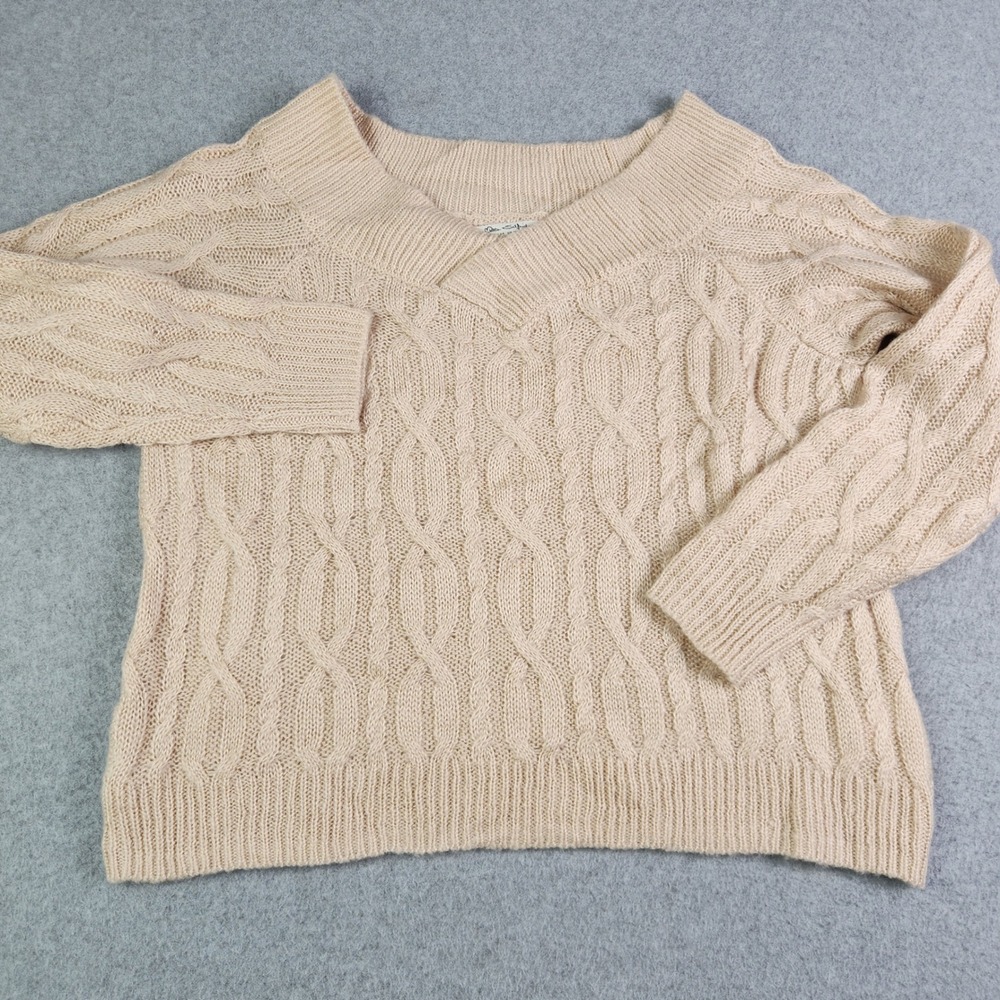 Selfridge Sweater Womens 12 Beige Cable Knit Acrylic Stretch Long Sleeve‎ V Neck